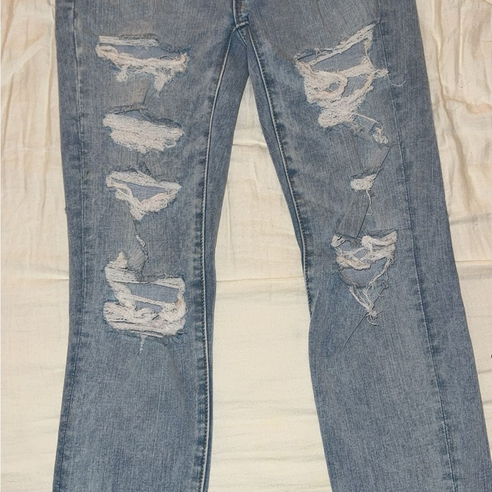 American Eagle Outfitters Blue Skinny Jeans with Distressed Details